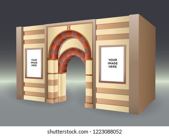 3d gate exhibition islamic style with blank space for image. Vector editable.