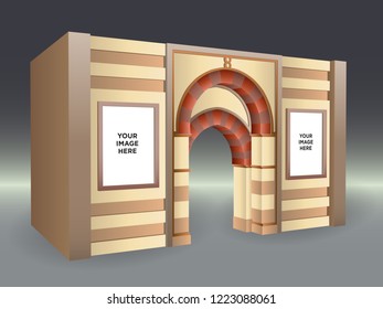 Estilo islámico de exhibición 3d con espacio en blanco para la imagen. Vector editable.