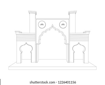 3d gate exhibition islamic style with blank space for image. Vector sketch outline drawing editable.