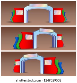 3d gate exhibition perspective view with blank space for logo company. Vector editable.