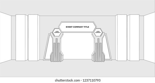 3d gate exhibition technology style with blank space for logo company. Vector sketch outline editable.