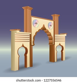 3d gate islamic style for exhibition. Vector editable.
