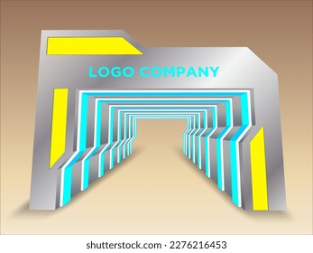 3D-Gate-Tunnel digitale futuristische Dekoration mit beleuchteter und leerer Logo-Gesellschaft für die Veranstaltung Ausstellung. Vektorbearbeitbar einzeln.