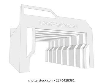 3d puerta túnel digital futurista estilo de decoración con logo de espacio en blanco compañía para exhibición de eventos. Coloración de dibujo de esbozo aislado modificable por vectores.