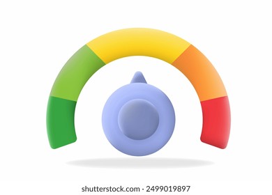 Ilustración de calibre 3D con un gradiente de color verde a rojo, que indica el rendimiento o los niveles de Estado. Ideal para paneles, análisis y herramientas de monitoreo