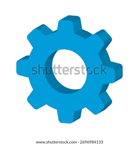3D gear icon symbol, cogwheel. Blue 3D settings icon symbol. Sign for mobile concept and web design. PC options, repair and fix. Vector illustration isolated on white background, EPS 10.