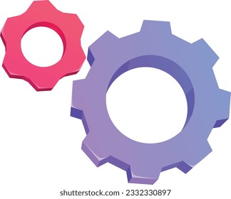 3D Gear icon vector. Metal gears and cogs vector. Gear icon flat design. Mechanism wheels logo. Cogwheel concept template. Settings, process, progress business icon. 3D icon free to edit. UI symbol.