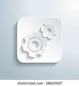 3D gear icon. White app button with shadow. Eps10