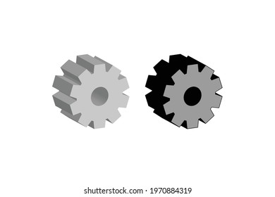 3d gear set on white background. Isolated gear 3d vector iluustration.