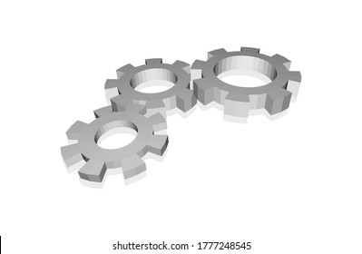 Mecanismo de icono vectorial de la perspectiva de la rueda de acero 3D. Señales de símbolo 3d aisladas en fondo blanco.