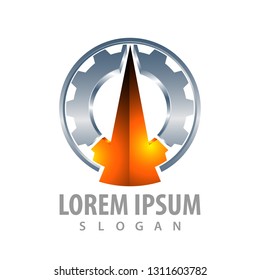 3D gear and triangle tower logo concept design. Symbol graphic template element