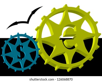 3d gear wheel over striped background, vector art illustration