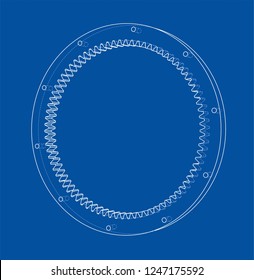 3D gear wheel. Vector rendering of 3d. Wire-frame style. The layers of visible and invisible lines are separated