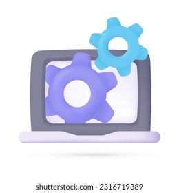 3D gears in a computer monitor Online web site maintenance repair concept