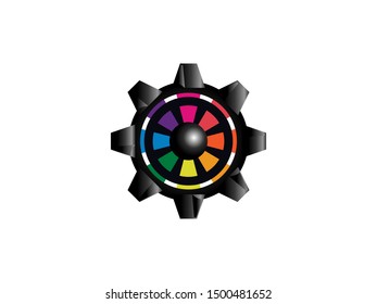 3d gears and Eye Logo design vector template. Colorful media icon. Perfect for the photography, multimedia, and film industry logos