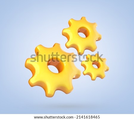 3D gears icon on blue background. Repair, optimizing, workflow concept. Minimal cartoon style. 3d vector illustration