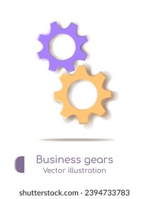 3D gears icon on white background. Repair, optimizing, workflow concept. Minimal cartoon style. 3d vector illustration