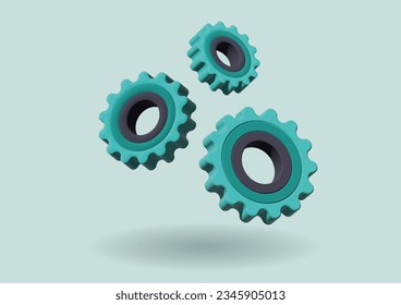 3D gears icon. Repair, optimizing, workflow concept. Minimal cartoon style. 3d vector illustration