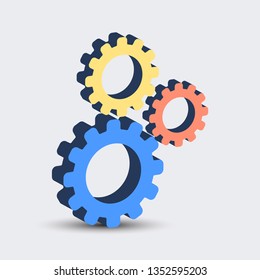 3D gears icon vector in modern flat style for web, graphic and mobile design.