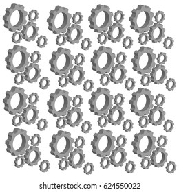 3D gears on white background. Industrial tools. Vector illustration.