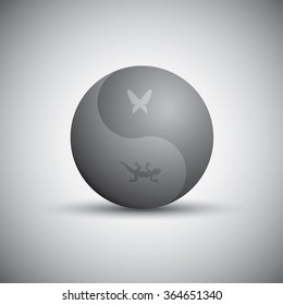 3d gecko and butterfly yin-yang represent balance of nature
