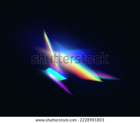 3d gem shining iridescent glare. Crystal rainbow lights effect, bright ray or beam glowing light. Lens colorful vector diamond light. Flare reflection from prism or diamond.