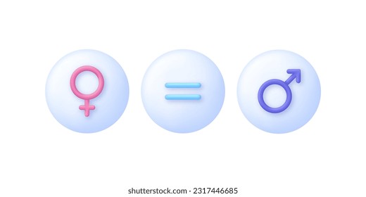 3D Gender icon. Equality between men and women. Gender equality and tolerance. Symbols of gender equality. Trendy and modern vector in 3d style.