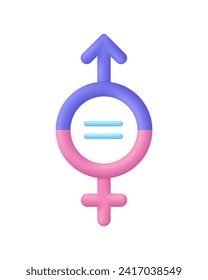 3D Gender icon. Equality between men and women. Gender equality and tolerance. Symbol of gender equality. Trendy and modern vector in 3d style