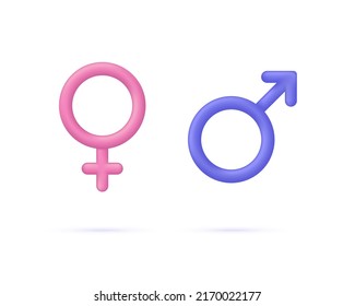 3D Gender Icon Isolated On White Background. Linked Male And Female Signs. Woman And Man. Can Be Used For Many Purposes. Trendy And Modern Vector In 3d Style.