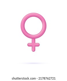 3D Gender icon isolated on white background. Female signs. Woman. Can be used for many purposes. Trendy and modern vector in 3d style.