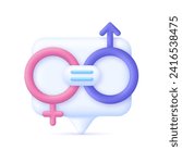 3D Gender icon on Speech Bubble. Equality between men and women. Gender equality and tolerance. Symbol of gender equality. Trendy and modern vector in 3d style