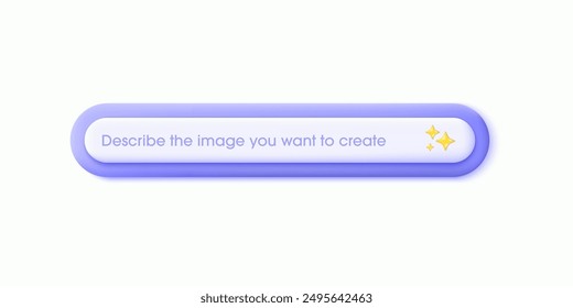 3D Generate AI button. AI stars icon. Artificial intelligence and Machine learning technology concept. A command prompt enters AI to generate ideas. 3D Vector Illustration.