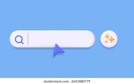 3D generative AI bar with a generate button. Generate and Magic star icon AI.  Artificial intelligence technology. Input prompt to create ideas. Trendy and modern vector in 3d style.