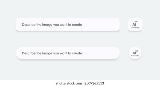 Barra de IA generativo 3D como parte del diseño y Sitio web de UI UX. Introduzca texto de comando para generar ideas, concepto de tecnología de inteligencia artificial. Ilustración vectorial.