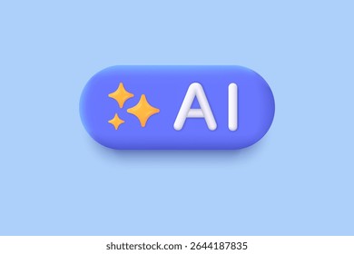 Botão de IA generativa 3D. Gerar e Magic ícone estrela AI. Tecnologia de inteligência artificial e aprendizagem profunda. A IA entra pelo prompt de comando para gerar ideias. Vetor moderno e moderno em estilo 3d.