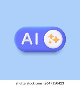 Botão de IA generativa 3D. A IA gera. Interruptor de alternância mínimo. Tecnologia de inteligência artificial e aprendizagem profunda. A IA entra pelo prompt de comando para gerar ideias. Vetor moderno e moderno em estilo 3d.