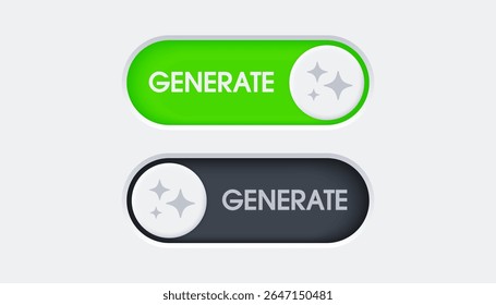 Botão de IA generativa 3D. A IA gera. Interruptor de alternância mínimo. Tecnologia de inteligência artificial e aprendizagem profunda. A IA entra pelo prompt de comando para gerar ideias. Vetor moderno e moderno em estilo 3d.
