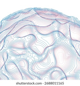 A 3D generative art image of a sphere with a topographical line pattern.