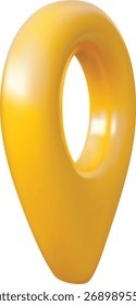 3D geolocation marker, yellow, side view, route, road, destination. Geolocation, location, GPS navigation coordinates. For apps, travel guides, direction, trip, location. Vector illustration. Icon.