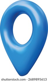 Icono de pin de geolocalización 3D, azul, vista lateral, coordenadas de ubicación. Navegación GPS, coordenadas. Ruta, carretera, destino. Para App móviles, guías de viaje. Ilustración vectorial. Fondo aislado.