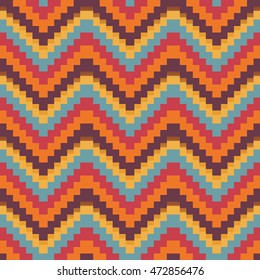 3d geometric abstract background. Colorful seamless zig zag pattern. Folk vector ornament.