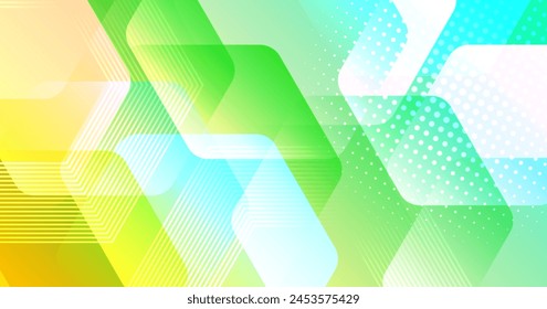 3D geometric abstract background on bright space with colorful hexagons effect decoration. Modern graphic design element with soft rounded shape style concept for web, flyer, card, or brochure cover