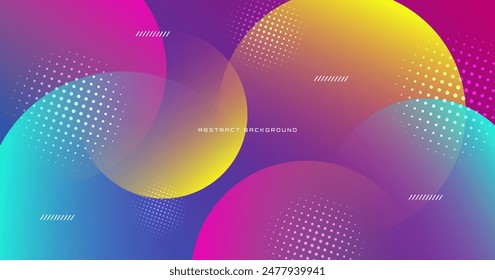 Fondo abstracto geométrico 3D en espacio brillante con decoración de efecto de círculos. Elemento de Diseño gráfico con estilo de forma moderna. Concepto de colores dinámicos para Web, volante, póster, tarjeta o portada de folleto