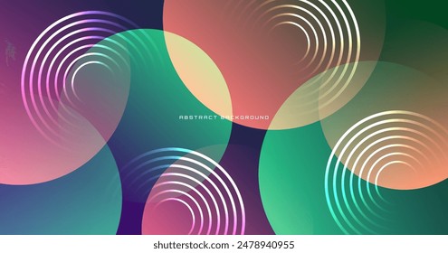Fondo abstracto geométrico 3D en espacio brillante con decoración de efecto de círculos. Elemento de Diseño gráfico con estilo de forma moderna. Concepto de colores dinámicos para Web, volante, póster, tarjeta o portada de folleto