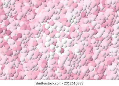 3D-geometrischer abstrakter Hintergrund. Abstrakte geometrische Kreise aus weißem und rosafarbenem Papier formen sich mit Fallschirmen auf weißem Hintergrund. Moderne, elegante Kreise bilden Textur. 
