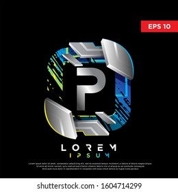 3d geometric abstract initial letter p square logo. modern icon, template design