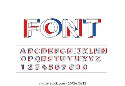 3d geometric alphabet font. Letters, numbers and symbols. 