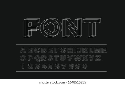 3d geometric alphabet font. Letters, numbers and symbols. 