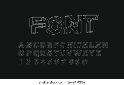 3d geometric alphabet font. Letters, numbers and symbols. 