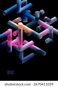 3D geometric background of color cylinders. Abstract composition of colorful pipes.